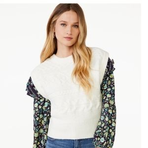 Scoops NYC Ivory Cable Sweater Vest Large NWT